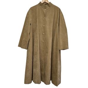 Vtg 80s Ultra Suede Tan Women's Long Coat Mandarin Collar Size 18 Union Made USA